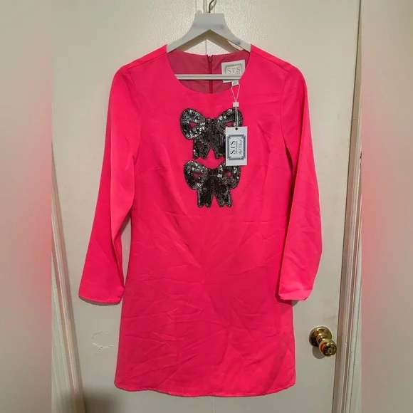 NWT Sail to Sable Pink Long Sleeve Dress with Bow Embellishment- small - Picture 3 of 6